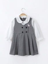 1pc Toddler Girls" Academy Style Bunny Embroidery False Two-Piece Long Sleeve Dress For Spring And Autumn